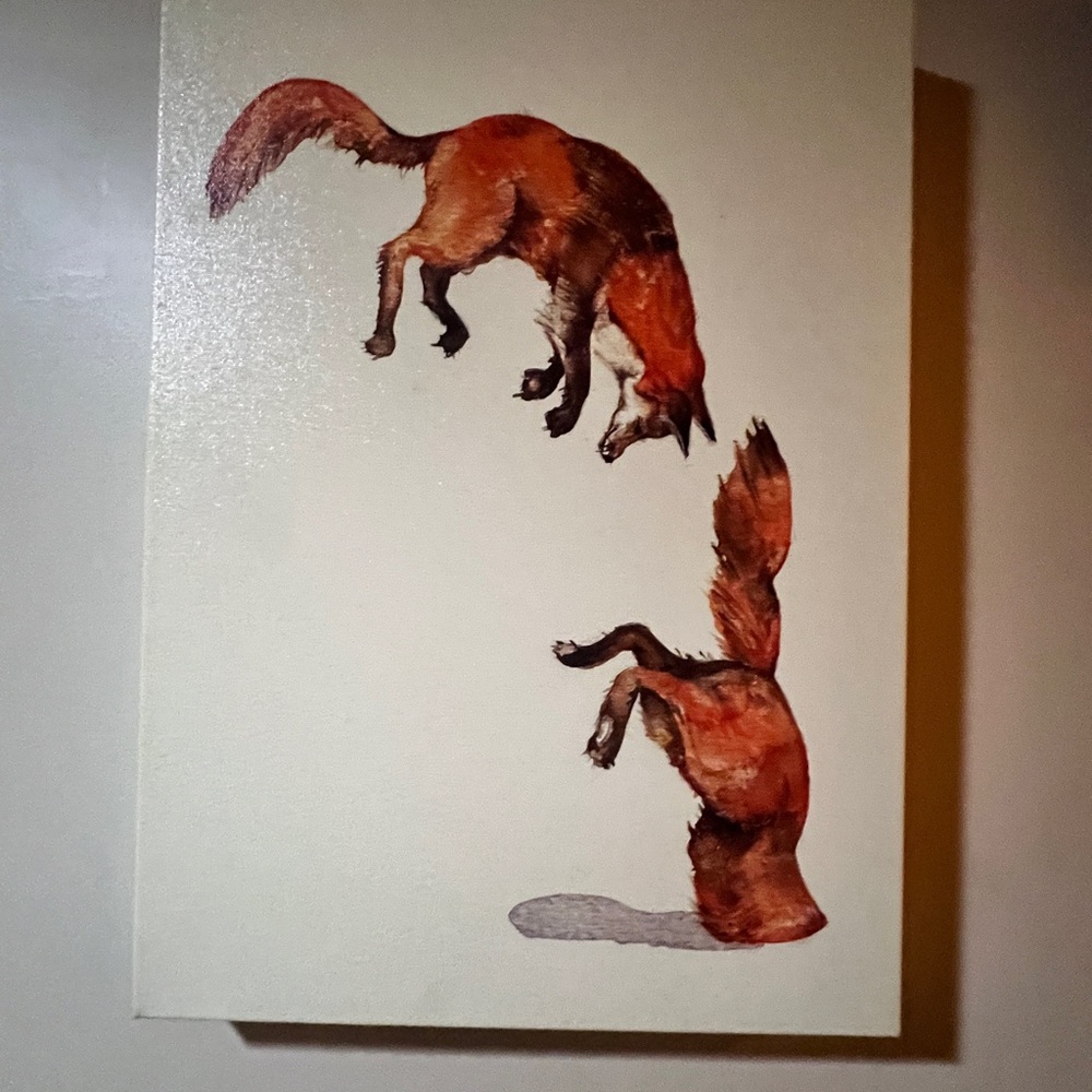 vintage  Fox Art Canvas in Red and Brown